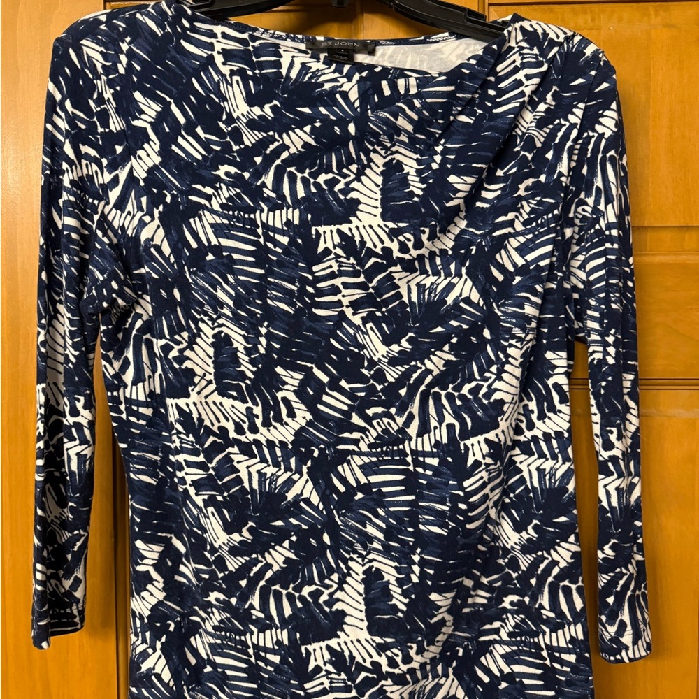 St. John Navy and Cream Patterned Long Sleeve Top